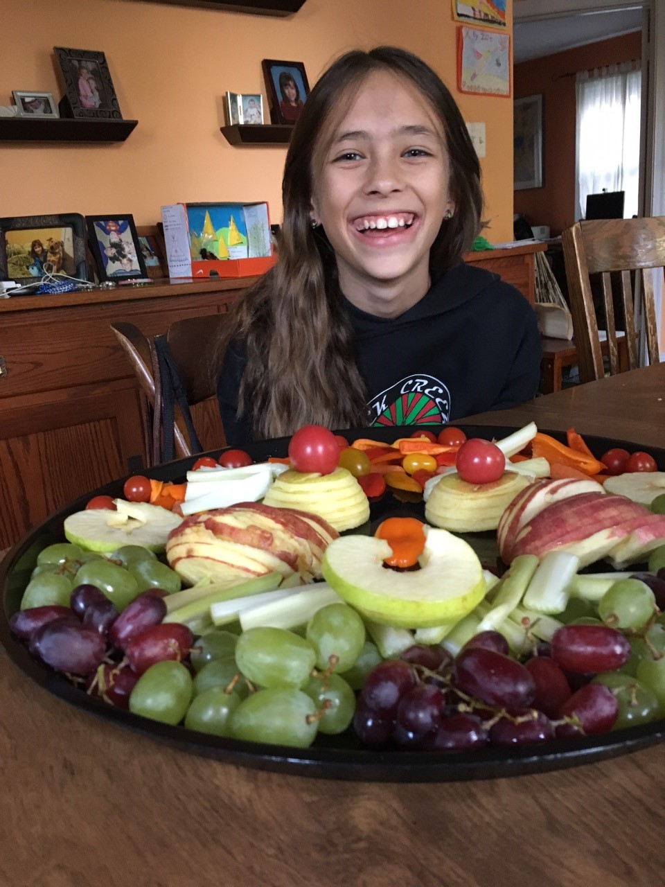 Zoe and fruit and veggie platter